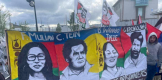 Protesters at Molodoï, Strasbourg, demanding the release of Kanak indigenous political prisoners being detained in France