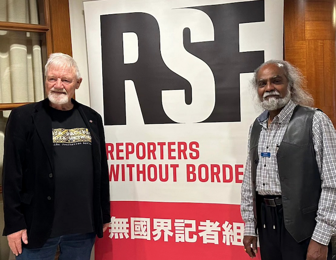 RSF Oceania colleagues Dr David Robie (left) and Dr Joseph Fernandez