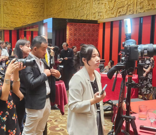 Journalists at Taipei's Grand Hotel reception celebrating seven years of the Asia Pacific regional office of RSF