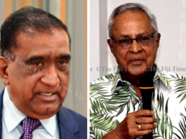 NFP president Parmod Chand (left) and Fiji Labour Party leader Mahendra Chaudhry