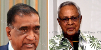 NFP president Parmod Chand (left) and Fiji Labour Party leader Mahendra Chaudhry