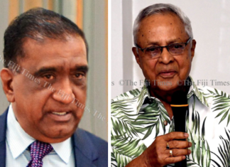 NFP president Parmod Chand (left) and Fiji Labour Party leader Mahendra Chaudhry