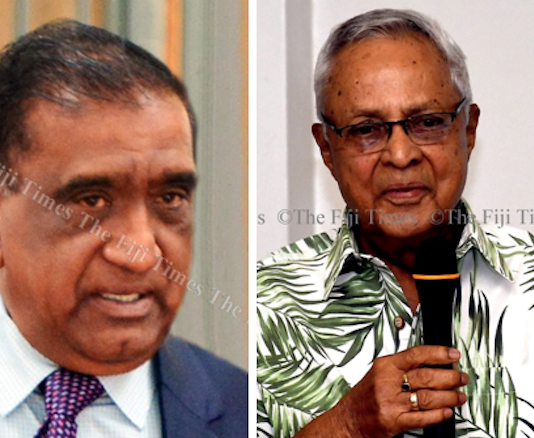 NFP president Parmod Chand (left) and Fiji Labour Party leader Mahendra Chaudhry