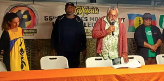 Emmanuel Tjibaou speaking after his election as new president of the oro-independence Union Calédonienne party