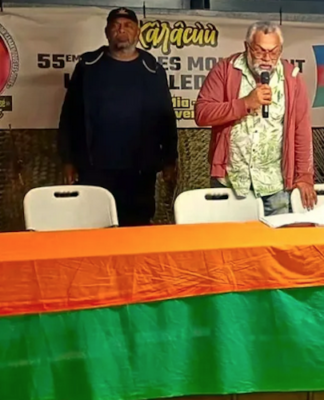 Emmanuel Tjibaou speaking after his election as new president of the oro-independence Union Calédonienne party