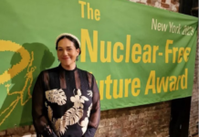 Hinamoeura Morgant-Cross received the Nuclear-free Future Award in New York on 28 November 2023