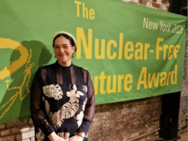 Hinamoeura Morgant-Cross received the Nuclear-free Future Award in New York on 28 November 2023