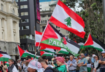 New Zealand protesters in support of Palestine, Lebanon and Sudan at Te Komititanga Square