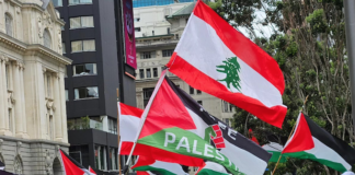 New Zealand protesters in support of Palestine, Lebanon and Sudan at Te Komititanga Square