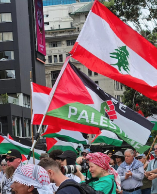 New Zealand protesters in support of Palestine, Lebanon and Sudan at Te Komititanga Square