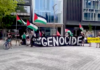 "Drop the genocide" banner at today's protests against Israel's war on Gaza in Christchurch Ōtautahi