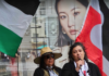 A tangata whenua kōrero at Saturday's Palestine solidarity rally in Auckland Tamaki Makaurau