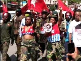 A West Papuan protest against the Indonesian "new neocolonial" transmigration plan