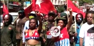 A West Papuan protest against the Indonesian "new neocolonial" transmigration plan