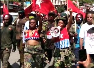 A West Papuan protest against the Indonesian "new neocolonial" transmigration plan