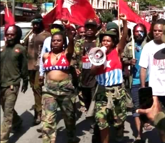 A West Papuan protest against the Indonesian "new neocolonial" transmigration plan