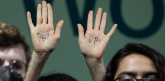 A protester at COP29 calls on wealthy nations to "pay up"