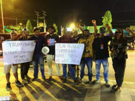 Papuan People’s Solidarity members protest in Sorong last month against President Prabowo Subianto’s plan to resume a transmigration programme