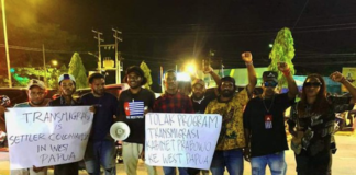 Papuan People’s Solidarity members protest in Sorong last month against President Prabowo Subianto’s plan to resume a transmigration programme