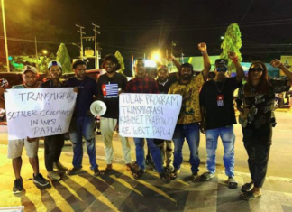 Papuan People’s Solidarity members protest in Sorong last month against President Prabowo Subianto’s plan to resume a transmigration programme