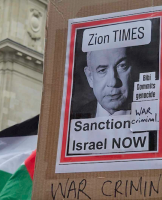 "Zion Times - Sanction Israel now" Bibi commits genocide - war criminal"