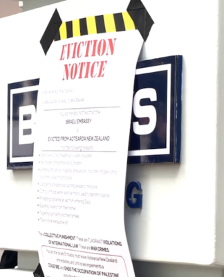 Serving an "eviction notice" on the Israeli Embassy in Aotearoa New Zealand in November 2023
