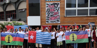 Fiji protesters supporting decolonisation of West Papua, Kanaky - and Palestine