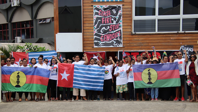 Fiji protesters supporting decolonisation of West Papua, Kanaky - and Palestine