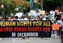 Fiji human rights protesters march through Suva City yesterday