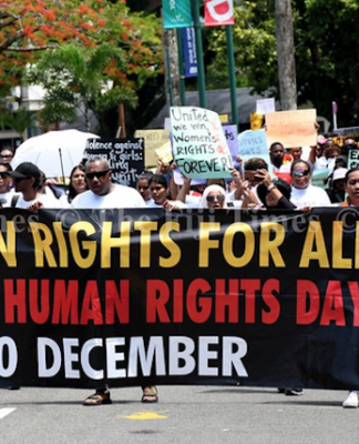 Fiji human rights protesters march through Suva City yesterday