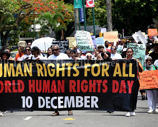 Fiji human rights protesters march through Suva City yesterday