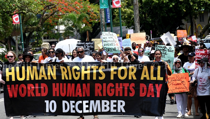 Fiji human rights protesters march through Suva City yesterday