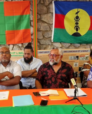 Tjibaou’s party unveils plan for New Caledonia’s future ‘independence’ Union Calédonienne’s President Emmanuel Tjibaou (centre)
