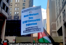 A protest in the US against Meta censorship of pro-Palestinian content