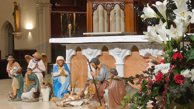 The nativity scene on Christmas Eve in New Zealand's St Patrick's Cathedral in Auckland last night