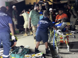 Paramedic teams from ProMedical Vanuatu treat victims of the earthquake in Port Vila on Tuesday