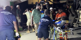 Paramedic teams from ProMedical Vanuatu treat victims of the earthquake in Port Vila on Tuesday