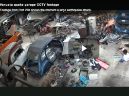 Screenshot from Port Vila video showing the moment the 7.3 earthquake struck