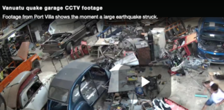 Screenshot from Port Vila video showing the moment the 7.3 earthquake struck