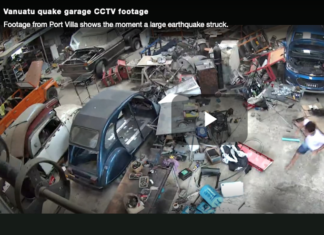 Screenshot from Port Vila video showing the moment the 7.3 earthquake struck