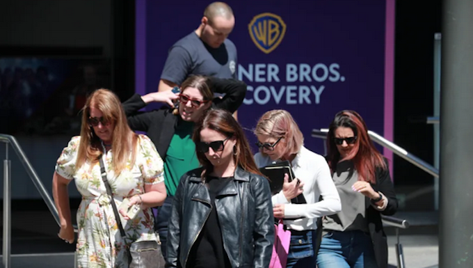 Staff leave the Newshub studio in central Auckland