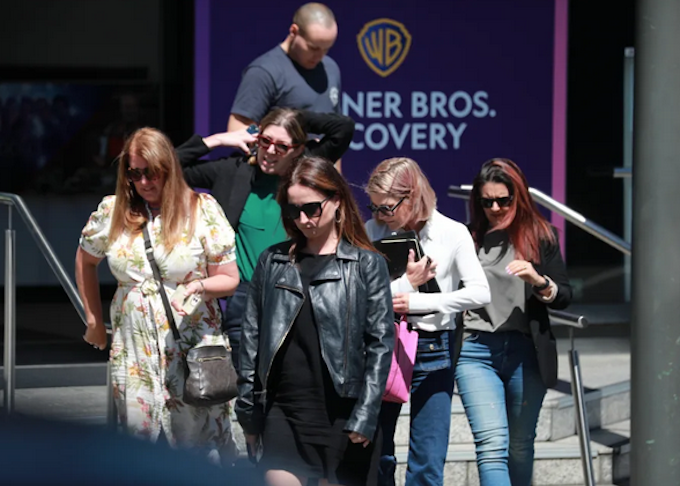 Staff leave the Newshub studio in central Auckland