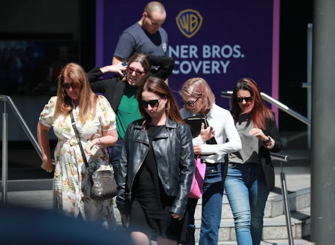 Staff leave the Newshub studio in central Auckland