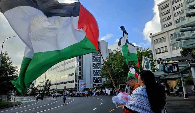 New Zealand protesters against the genocide and attacks on the healthcare workers and hospitals in Gaza