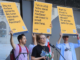 Protesters flag a revived BDS - boycott, divest, sanction - campaign today over the genocidal Israeli war on Gaza