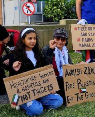‘Suspend Israel ties’ plea to global medical professionals – Auckland hospital protest vigil over Gaza Some of the New Zealand children at the Auckland City Hospital Palestine protest vigil today
