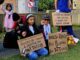 Some of the New Zealand children at the Auckland City Hospital Palestine protest vigil today