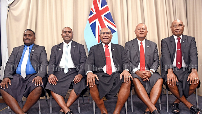 Fiji Prime Minister Sitiveni Rabuka with the newly appointed ministers