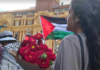 A bouquet for the Gaza ceasefire in Auckland's Te Komititanga square today