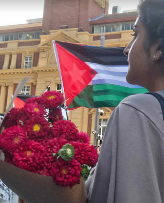 Gaza genocide protesters welcome ceasefire but will fight on for justice A bouquet for the Gaza ceasefire in Auckland's Te Komititanga square today